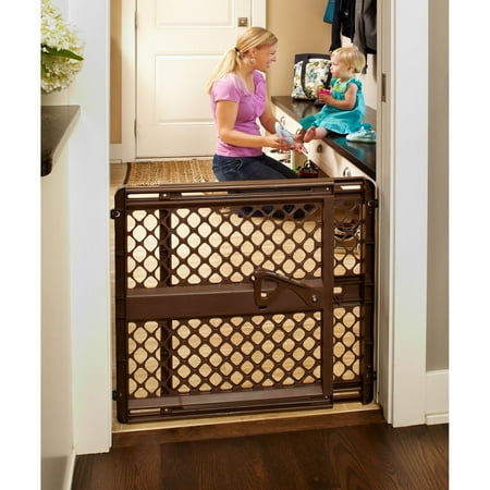 North States 42\" Wide Supergate Ergo Baby Gate: Includes sockets for Extra Holding Power. Hardware or Pressure Mount. Fits 26\""-42\"" Wide (26\"" Tall, Espresso)"