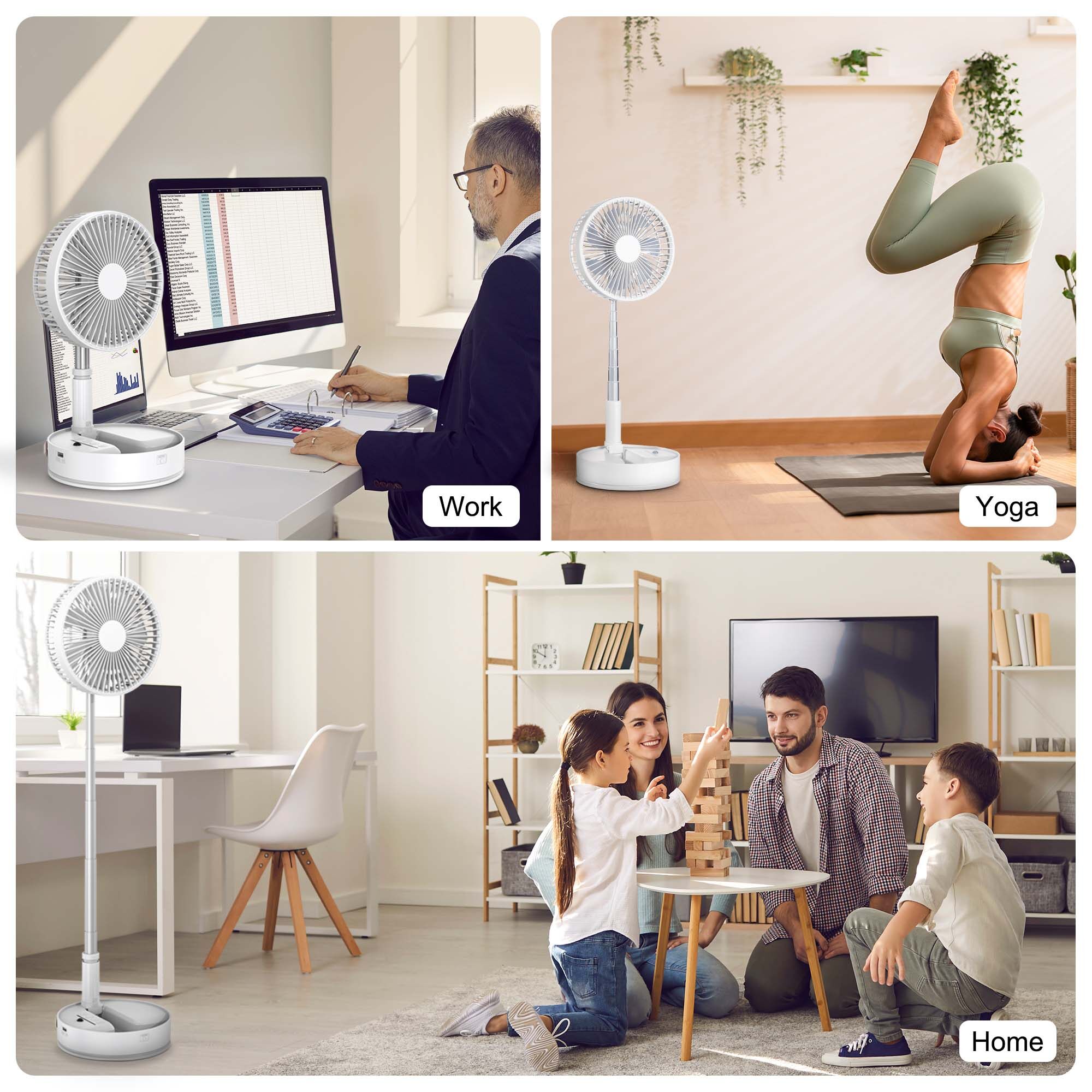 Uarter Portable Fans 7200mA Rechargeable Foldable Fan with Night Light Floor Pedestal Standing Fan for Home Office Outdoor