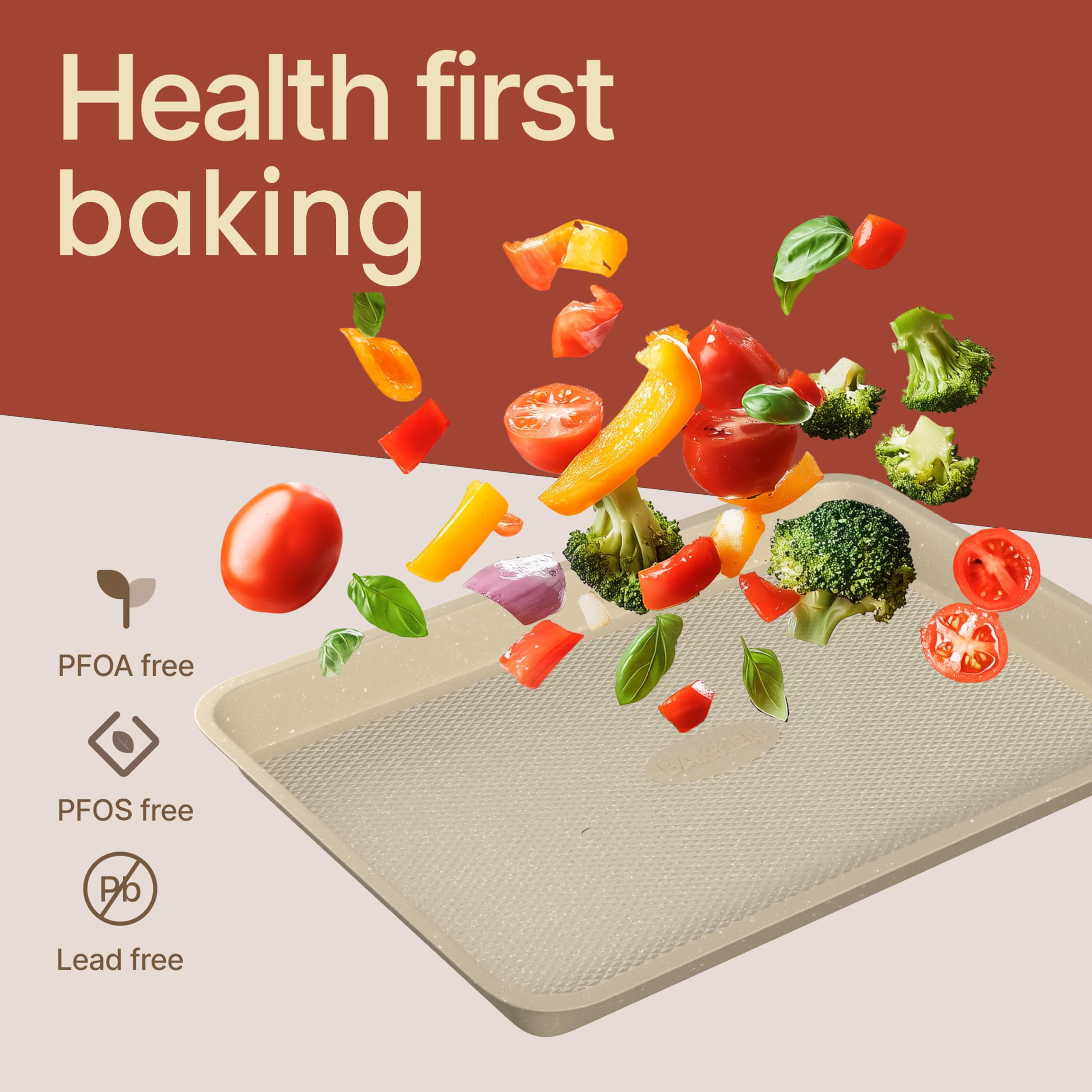 Bakken Baking Pans - Nonstick Coating, 13.58’’ × 9.65’’ Carbon Steel Cookie Sheet, Diamond Texture Bottom, Oven Safe 450°F, White Marble