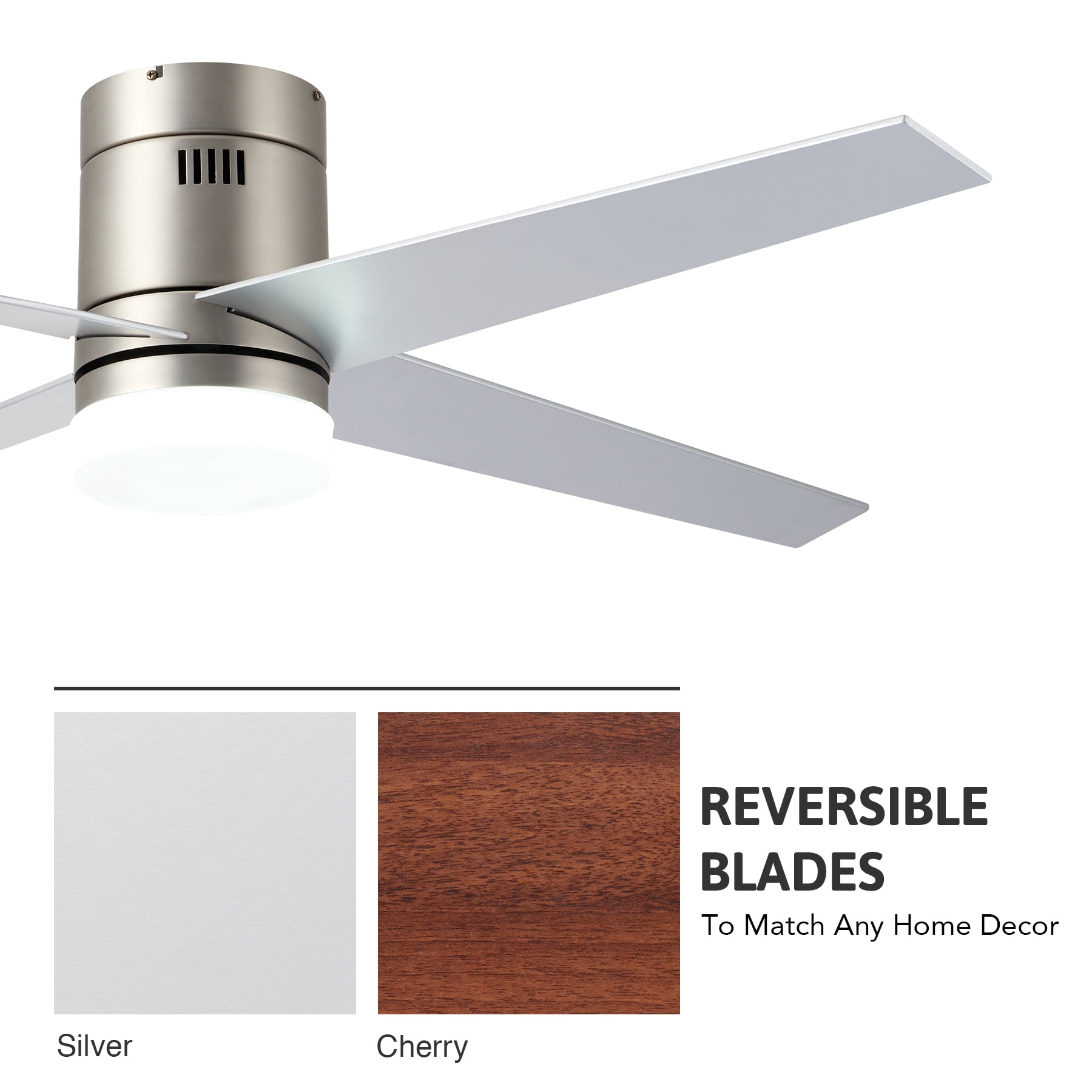 Bestco Ceiling Fan with Light Color Settings Remote 52" Reversible Wood Silver Blades