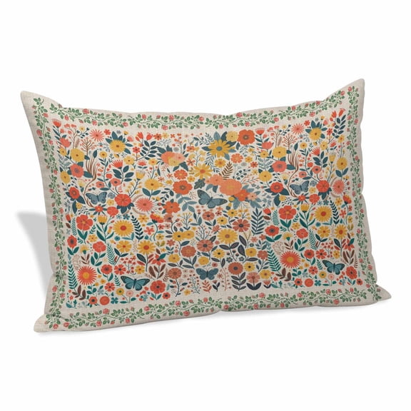 Boho Beige Flowers Pillow Covers 16"x24", Spring Abstract Watercolor Floral Leaf Soft Brushed Microfiber Breathable Throw Pillow Covers, Decorative Pillowcase with Zipper for Couch Sofa Bedroom