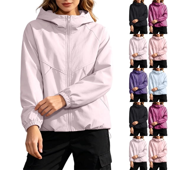 Lenago Women Relaxed Fit Wind Resistant Hooded Jacket Long Sleeve for Spring Fall Daily Commute Work Outdoor Activities Multiple Colors