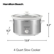 Hamilton Beach 4 Qt Slow Cooker, Stoneware Crock with Removable Pot, White and Silver