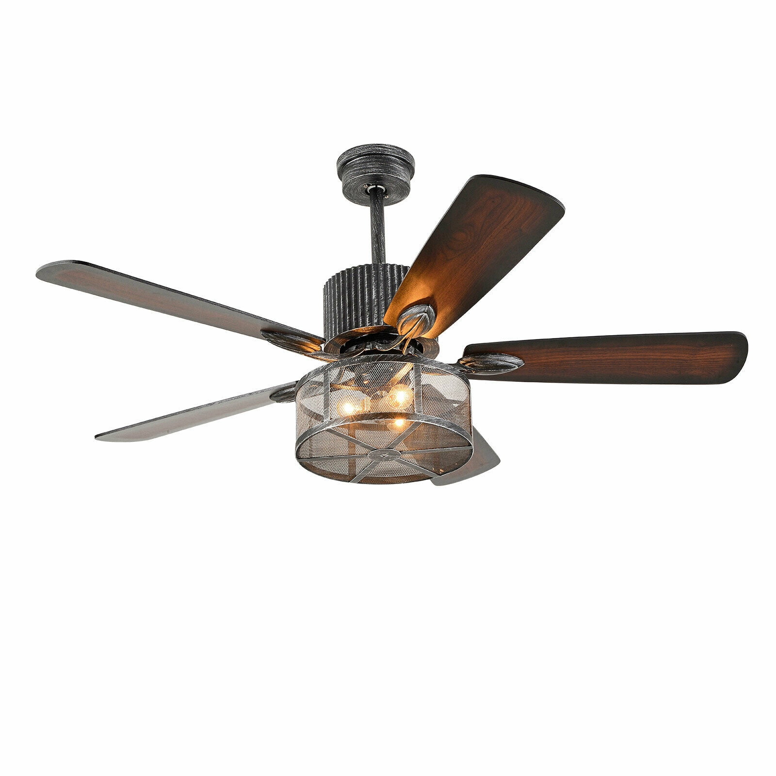 52" Vintage Ceiling Fan Light Wood Blade Glass Lampshade Chandelier Remote 