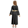 thumbnail image 2 of Aislor Girls Praise Dance Dress Liturgical Worship Metallic Patchwork Bell Long Gown Church Dancewear Black 8, 2 of 7