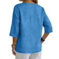 thumbnail image 7 of Linen Shirts for Women Summer Tops Button Down V Neck 3/4 Sleeve Boho Cotton Blouses Casual Loose Basic Solid Tunic Tops Blue L, 7 of 7