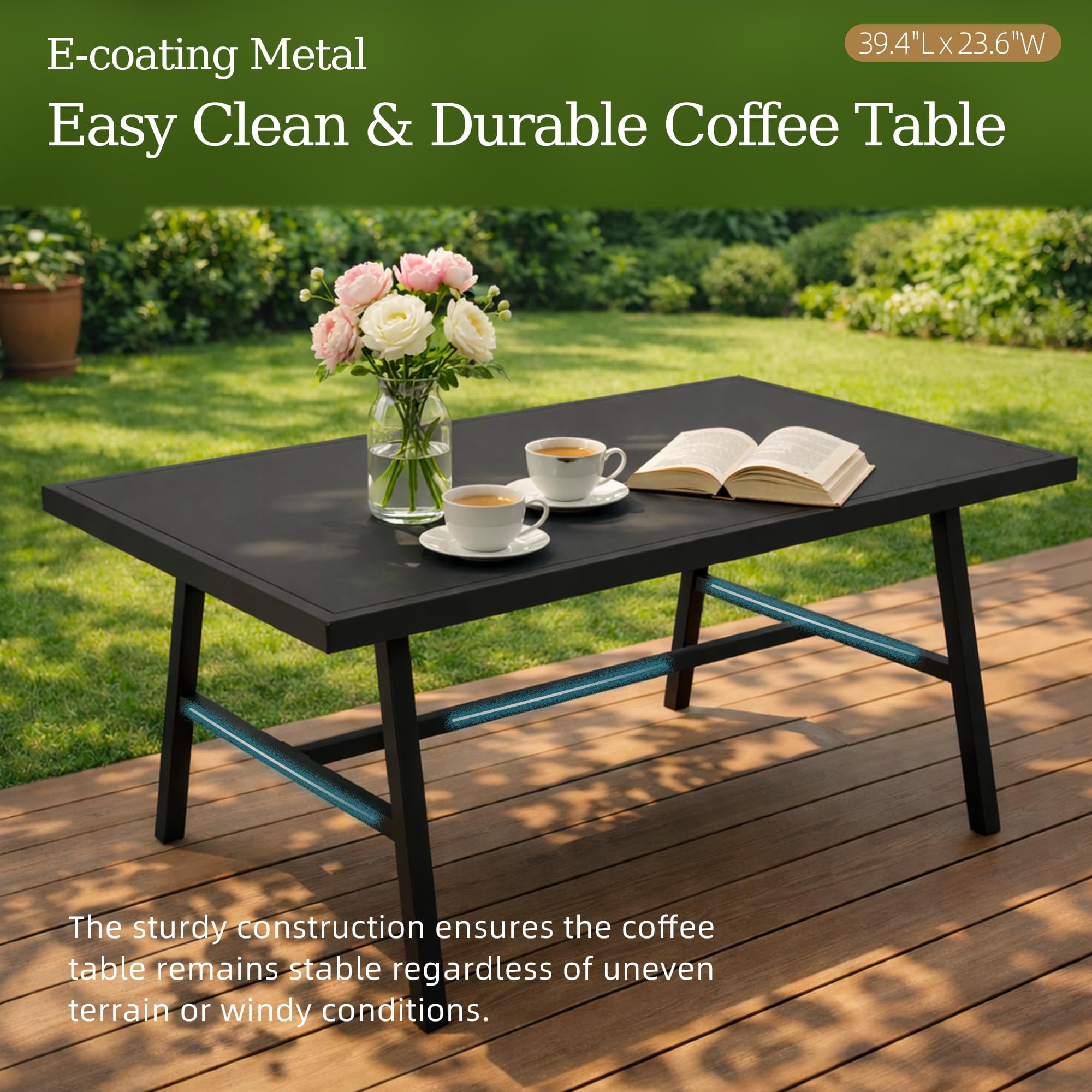 Gotland Metal Patio Furniture Set 5-Seat Modern Metal Bistro Set Outdoor Conversation Sets, 2 Piece Patio Rocker Chairs with Thick Cushion and Coffee Table for Garden Backyard Deck Lawn, Sand