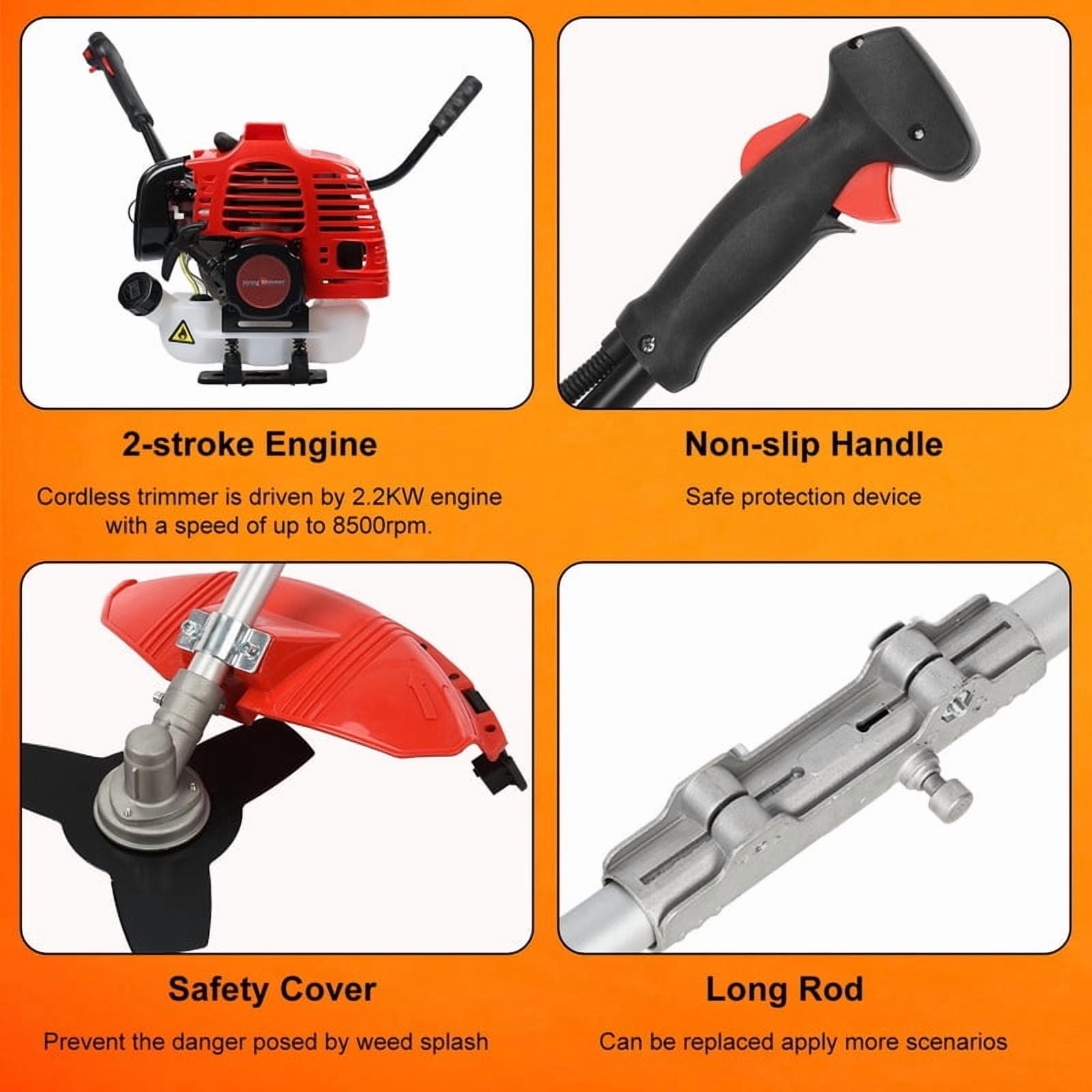 Seipouy 52CC Gas Power String Trimmer Cordless, 2 in 1 Multifunction Petrol Hedge Trimmer, Gas Lawn Mower Brush Cutter, 2-Stroke Weed Wacker, for Lawn, Garden, etc
