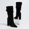thumbnail image 5 of Dakaela Womens Slouchy Mid Calf Boots Suede Slip on Chunky Block Heel Pumps Dressy Riding Tall Boot, 5 of 6