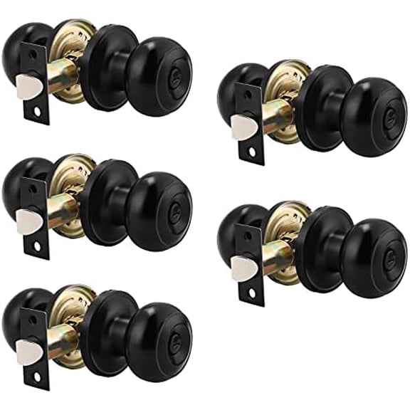(5 Pack Round Privacy Door Knob(Thumb Turn Lock on The Inside), Keyless Doorknobs Interior/Exterior Lockset,Privacy Knobs for Bedroom/Bathroom,Black Modern Design Door Hardware
