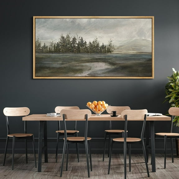 IDEA4WALL Extra Large Framed Canvas Print Wall Art Tranquil Dusk Minimalist Landscape Artwork Nature Vintage Pastel Fine Art Antique Decorative Relax/Calm for Living Room - 60"x30"