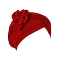 thumbnail image 2 of CXHEGBEJ Satin Floral Twisted Turban Hat For Women Headwrap Bonnet Muslim Headband African Turban Hat Islamic High Elastic Turbante Bandana Hat Chemo Beanie Cap Wine, 2 of 5