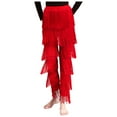 thumbnail image 5 of Doomiva Women Latin Dance Pants Fringe Ballroom Pants Tassel Tango Salsa Dancing Practice Pants Red M, 5 of 6