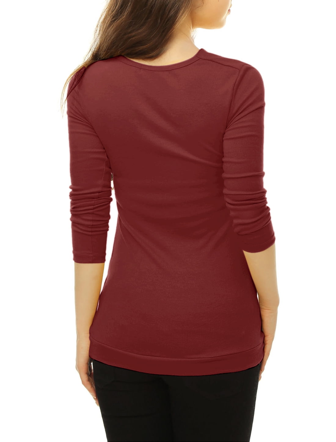 DARING DIVA Women's Cowl Neck Side Ruched Tunic Top L Burgundy
