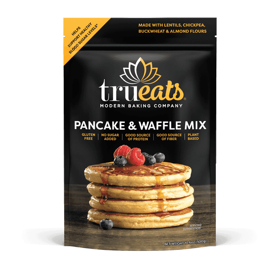 TruEats Pancake & Waffle Mix: Low Glycemic, Gluten Free, No Sugar Added, Protein & Fiber Rich, Diabetic Friendly, Vegan Friendly, Plant Based, Sweetened with Monk Fruit Sweetener