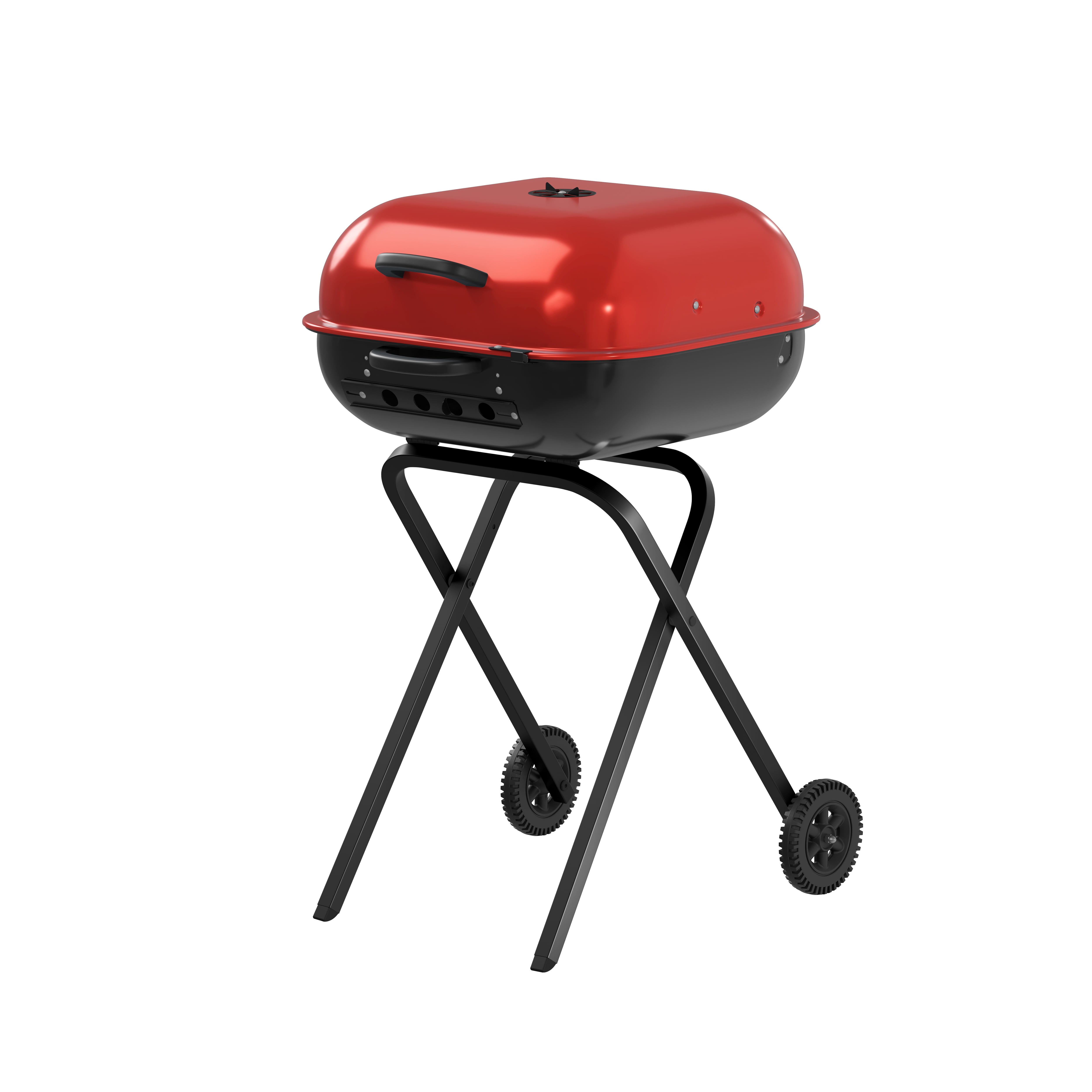 Americana Walk-A-Bout Portable Charcoal Grill with Wheels & Folding Legs, Red/Black, Bundle with Kingsford® 12 lb Instant Charcoal