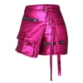 thumbnail image 4 of Glisme Shorts for Women Solid Color Elastic High Waist with Asymmetrical Pocket Summer Smooth Women Shorts Size L Red, 4 of 5
