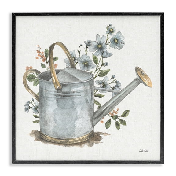 Stupell Industries French Country Garden Watering Can Black Framed Giclee Art, 12 x 12, by Leslie Trimbach