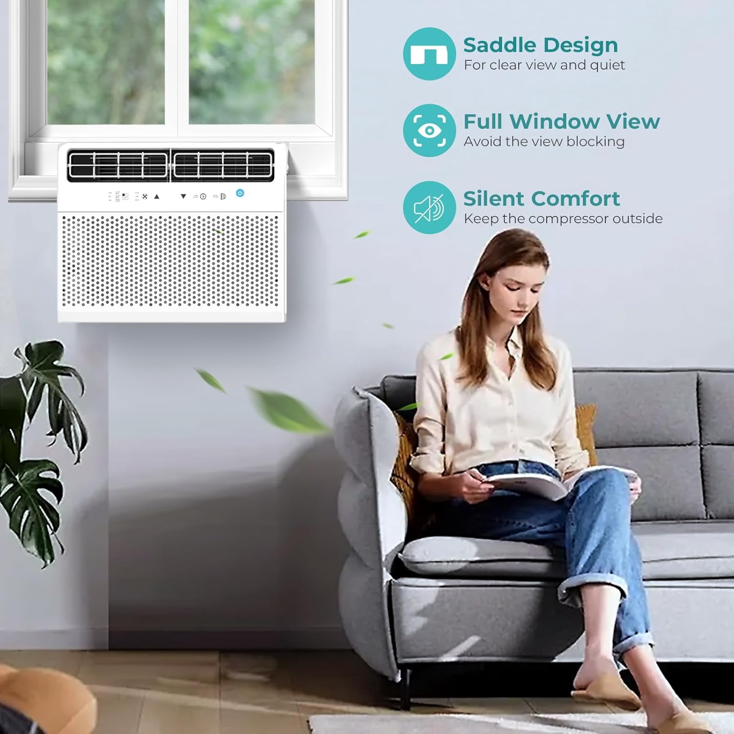 FREE VILLAGE 12,000 BTU U-Shaped Window Air Conditioner Unit Cools up to 550 Sq.Ft.with 6 Modes 24H Timer,Ultra Quiet Window AC Units with Full Window View,Energy Saving,Easy to Install,Black