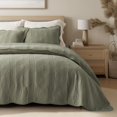 thumbnail image 6 of EVERGRACE 100% Cotton Scallop Quilt Set, King Size 3 Piece Set – Lightweight Bedspread with 2 Shams, Soft Prewashed Matelasse Coverlet for Cozy and Elegant Bedding, Olive Green, 6 of 8