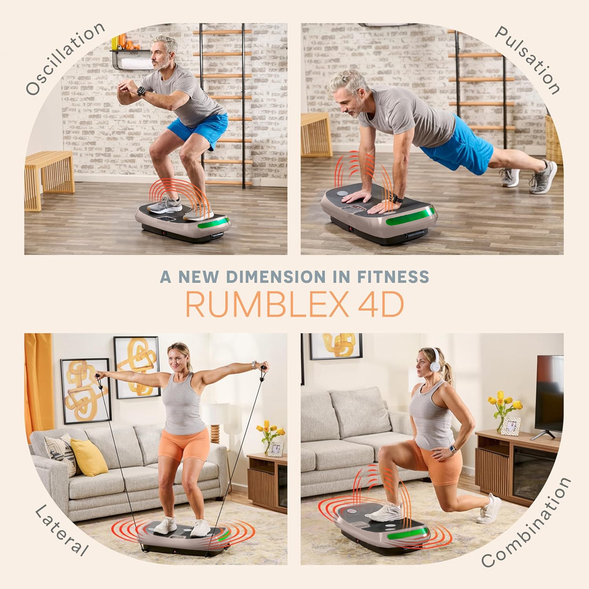 Lifepro Rumblex 4D Vibration Plate Exercise Machine – Triple Motor Whole Body Vibrating Platform for Weight Loss, Recovery & Fitness – Advanced 4D Vibration Plate Machine - Brown