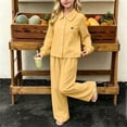 thumbnail image 6 of Amidoa Girls Summer Outfits 2 Piece Long Sleeve Homewear Cute Top and Casual Pants Kids Clothing Sets Orange Size 1, 6 of 8
