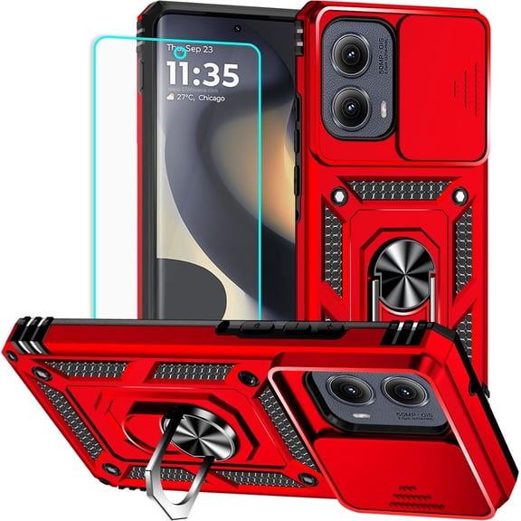 HCTian for Motorola Edge 2024 Case with Screen Protector: [Military Grade 20ft. Drop Tested] Ring Shockproof Protective Phone Case for - Moto Edge 2024