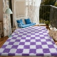 thumbnail image 4 of SARAG Super Soft Rug For Bedroom, 6x9ft White And Purple Area Rug Classic Checkered Shaggy Anti-Skid High Pile Soft Fluffy Rug Fuzzy Rug For Living Room Bedroom Kids Room Nursery, Dorm, 4 of 8