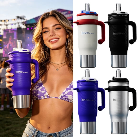 TTJ 40 oz Insulated Tumbler With Handle Stainless Steel Vacuum Cup Large-Capacity Travel Mug With Straw Double-Wall Thermo Cup Keeps Drinks Hot Or Cold For Hours