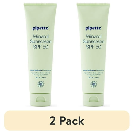 (2 pack) Pipette Mineral Sunscreen Lotion, Broad Spectrum SPF 50, 3 fl oz