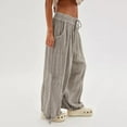 thumbnail image 2 of Womens Baggy Cargo Pants Wide Leg Drawstring Elastic High Waist Loose Parachute Pants Casual Patchwork Long Pants with Pocket, 2 of 7