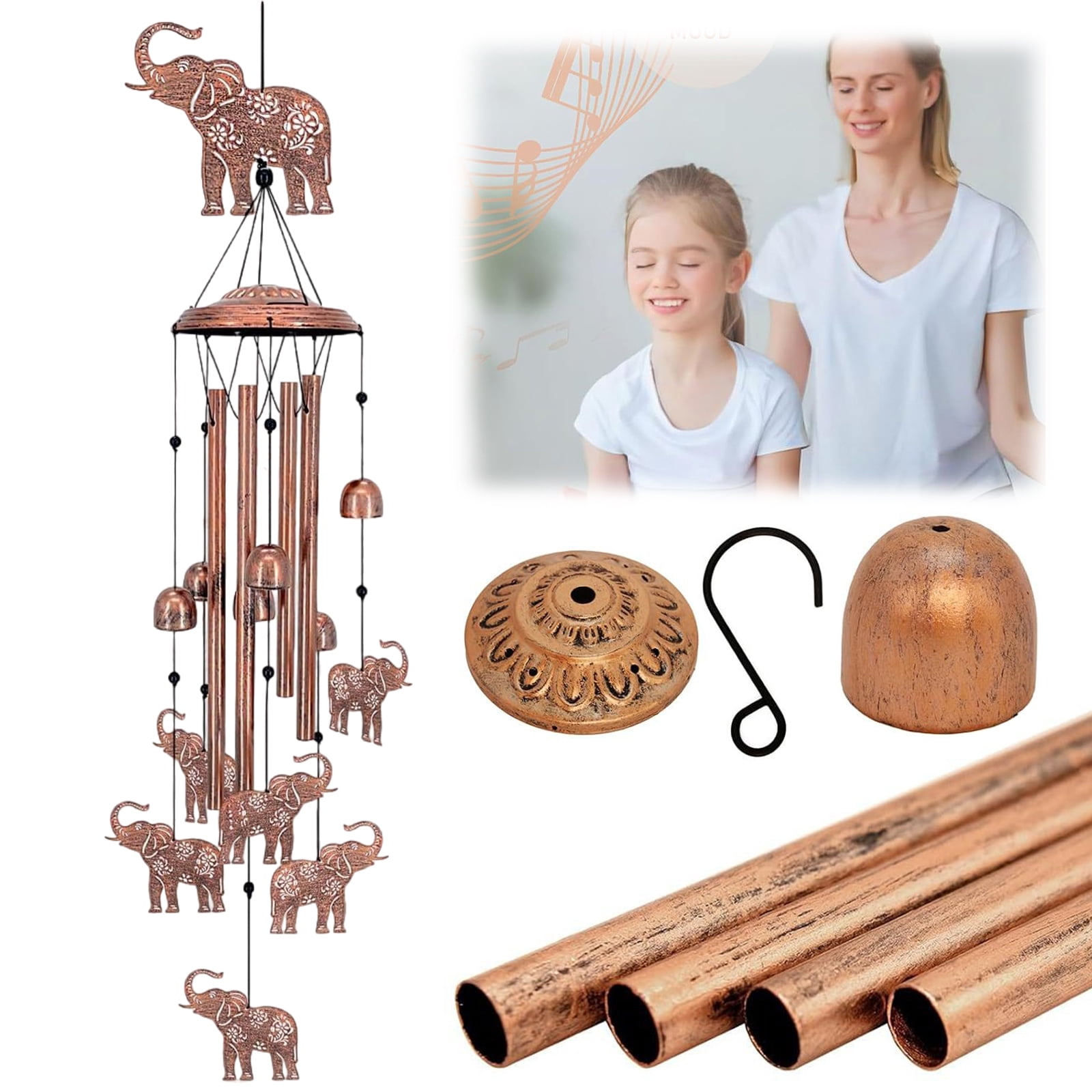 Yucurem Elephant Wind Chime for Outside, Handmade Metal Garden Wind Chimes, Melodic Weatherproof Wind Bell for Patio Porch Decor