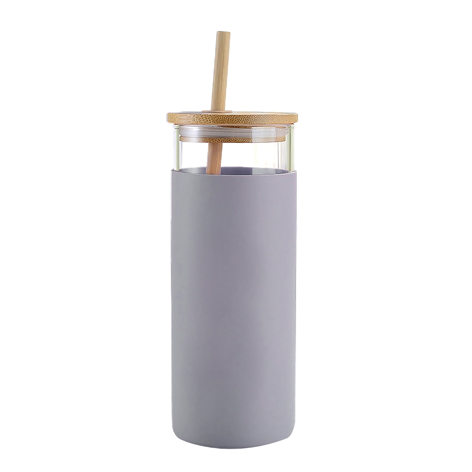 20oz Glass Tumbler Straw Silicone Protective Sleeve Bamboo Single-Wall  Tumbler Protective Sleeve Wood Lid Glass Cup Bottle with Straw 