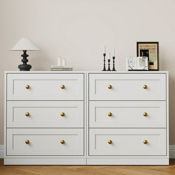 May in Color Set of 2 Nightstands, Modern 3-Drawer Bedside Tables with Gold Knobs, Wooden End Tables for Bedroom, Living Room, Hallway, or Closet