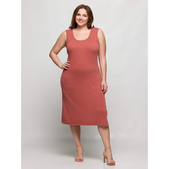 Plus Size Sleeveless Side Slit Fitted Midi Dress