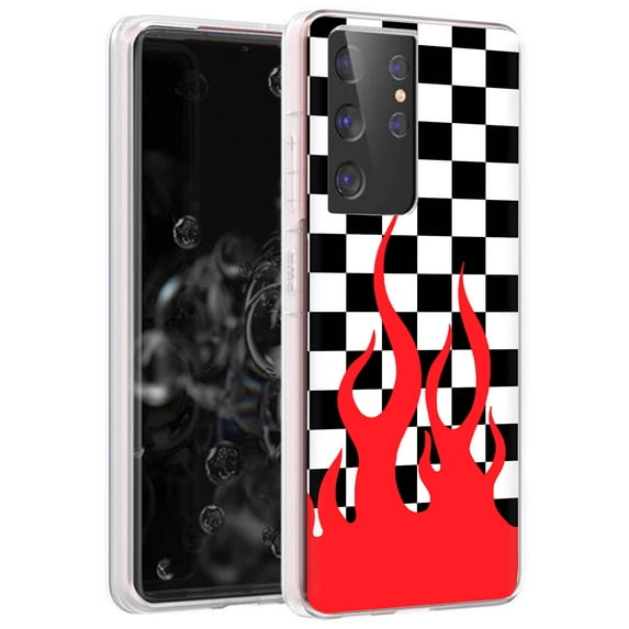 TalkingCase Slim Phone Case for Samsung Galaxy S21 Ultra 5G, S30 Ultra, (Not S21,S21+), Checkers Flame Print, Lightweight,Flexible,Soft, USA