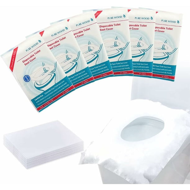 60 piezas de cubierta de inodoro desechable, protector de inodoro desechable portátil, cubierta de asiento de inodoro de papel desechable pública adecuada para viajes al aire libre del hotel