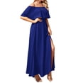 thumbnail image 2 of Franhais Women’s Fashion Solid Color Long Dress Sexy Off-the-shoulder Ruffles Split A-line Dress, 2 of 5