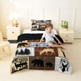 thumbnail image 2 of Feelyou Rustic Wood Plank Cabin Twin Comforter Sets for Men Boys, Forest Deer Bear Animal Bedding Set, Brown, Black Reversible, 2-Piece, 2 of 6