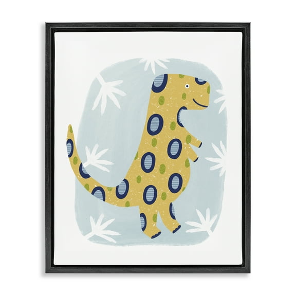 Stupell Industries T-Rex with Leaves Animals & Insects Painting Black Floater Framed Art Print Wall Art, 17 x 21