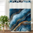 thumbnail image 3 of Navy Blue Marble No Hook Shower Curtain Waterproof, Bathroom Curtains with Snap in Liners and See Through Top Window, Abstract Ink Painting Contemporary Hotel Style Bathtub Curtains Shower 72"Wx96"L, 3 of 8