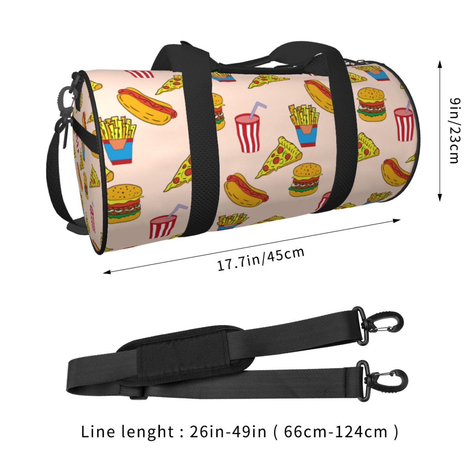 Vsdgher Hamburger Pizza Coke 45L Foldable Duffel Bag, Sports Gym Bag,Overnight Bag, Portable Weekender Bag for Airplanes