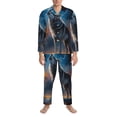 thumbnail image 3 of Salouo Lonely Night Sky Wolf Print Button-Front Long Sleeve Pajama Set for Men, Soft 2Pjs Men's Long Sleeve Sleepwear-X-Large, 3 of 7