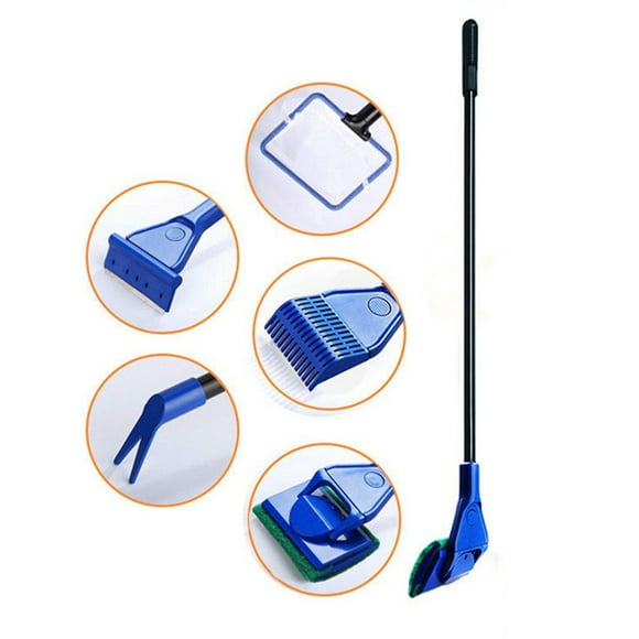MERRYHAPY Fish Tank Cleaning Products for Fish Net Aquarium Fish Tank Brush Cleaning Kit Blue 1 Set
