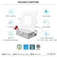 thumbnail image 6 of Luxrite 4 inch Ultra Thin Square LED Recessed Light with J-Box, 12W, 5 Color Selectable 2700K-5000K, 950 Lumens, Dimmable, IC Rated 6-Pack, 6 of 8