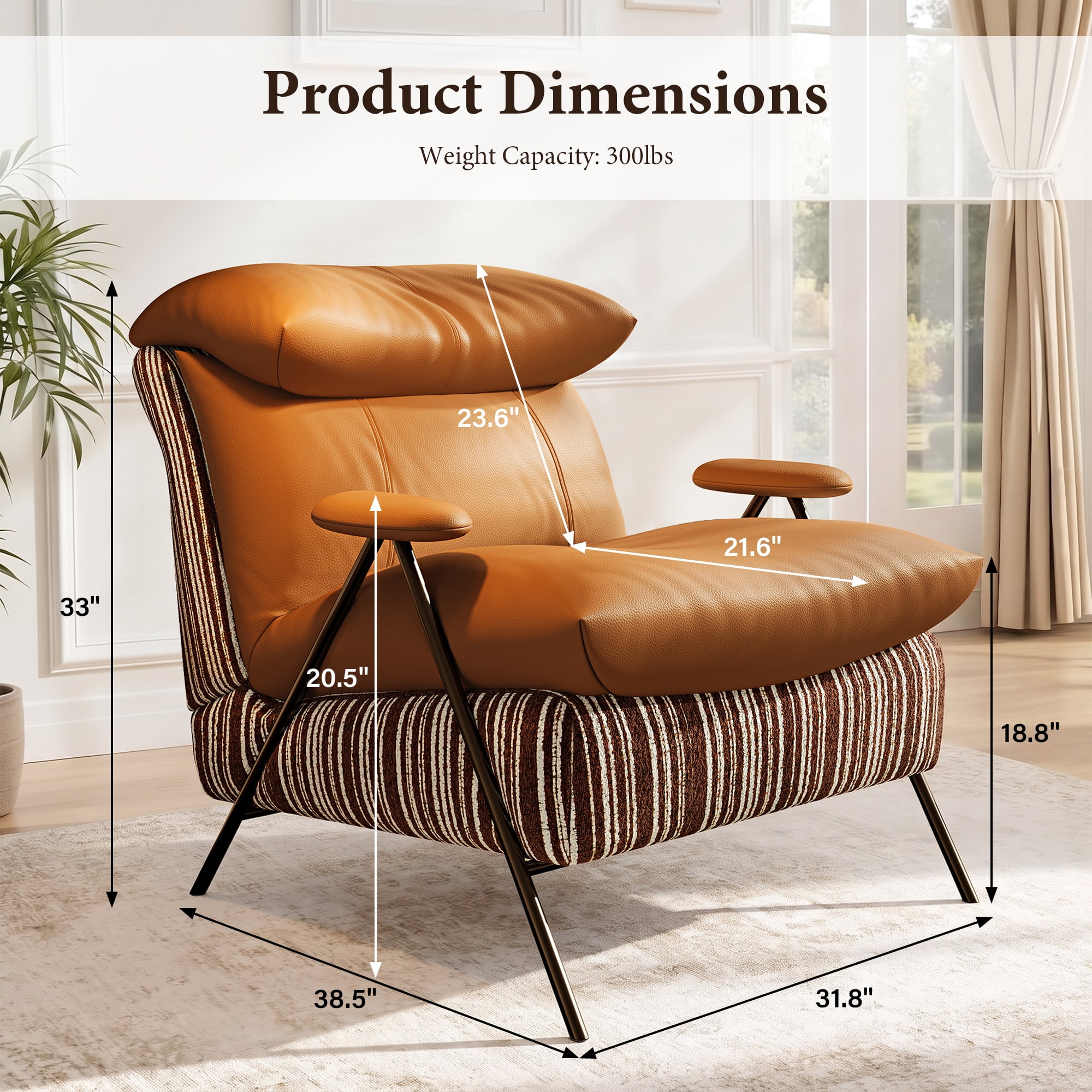 Aukfa PU Accent Chair, Modern Upholstered Armchair with Thick Padded Seat and Back for Living Room & Bedroom, Brown