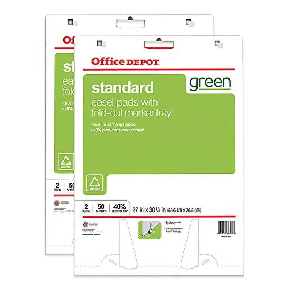 Office Depot 40% Recycled Bleed-Resistant Easel Pads, 27in. x 32in., Plain White Paper, 50 Sheets, Box Of 2, 99454