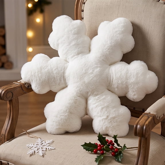 Snowflake Shaped Decorative Throw Pillow White 21.7" for Christmas Winter Living Room Sofa Bed Chair