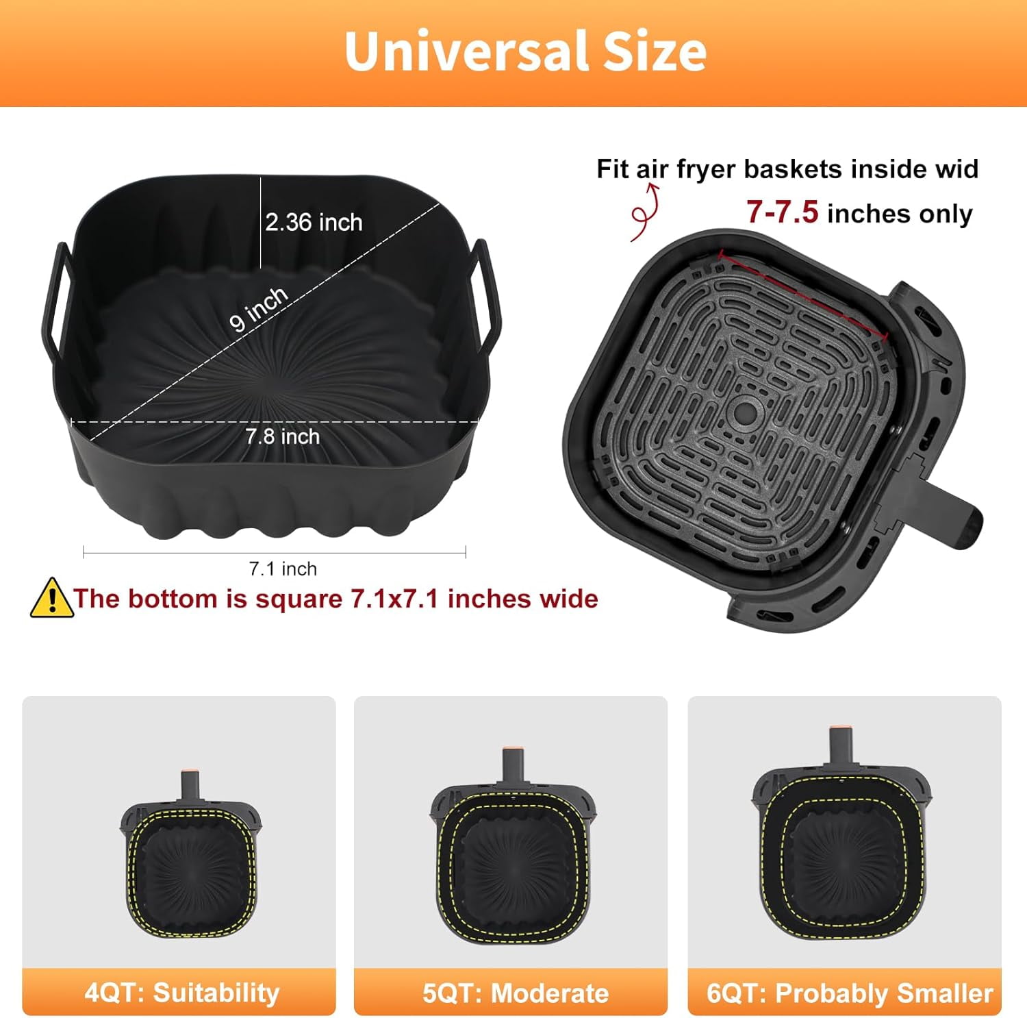 JJEAN-2 Pack Silicone Air Fryer Liners,7.8 Inch Reusable Air Fryer Basket for 4-7 QT Air Fryers,with Handles,Non-Stick,Food Grade Silicone Tray,Replacement for Parchment Paper – Oven Microwave Safe
