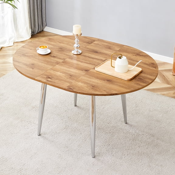 LifeSky Expandable Round Dining Table for Small Space Hosting: 42" to 54" Oval in 2 Seconds - Last-Minute Dinner Party Solution - Modern Wood Grain MDF Top